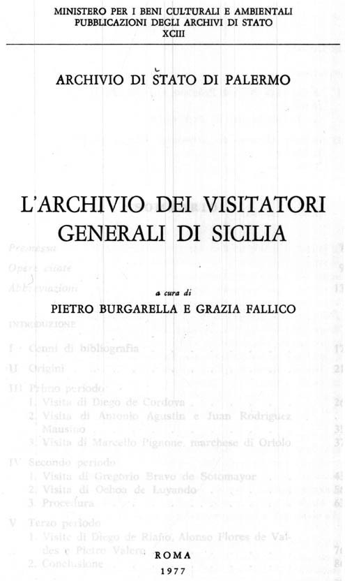 L'Archivio dei Visitatori Generali di Sicilia